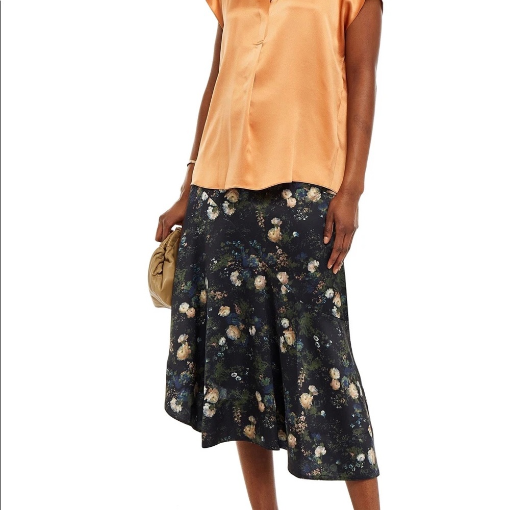 [NWT] VINCE Asymmetric Floral-print Satin Midi Skirt